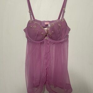 Victoria Secret Lingerie Babydoll 34B Sexy Fairy Ruffled Lilac Chemise